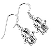 3D Hand Of Fatima Hamsa Sterling Silver Dangle Drop Hook Earrings, ep176